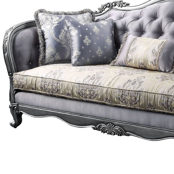 Homeroots 89" Platinum Imitation Silk Damask Sofa And Toss Pillows   491319