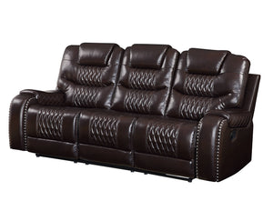 Homeroots 90" Brown Faux Leather Reclining Sofa With Black Legs   491320