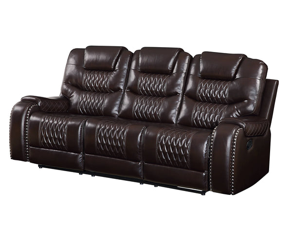 Homeroots 90" Brown Faux Leather Reclining Sofa With Black Legs   491320