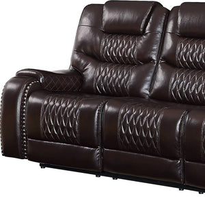 Homeroots 90" Brown Faux Leather Reclining Sofa With Black Legs   491320