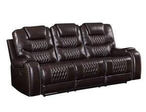 Homeroots 90" Brown Faux Leather Reclining Sofa With Black Legs   491320