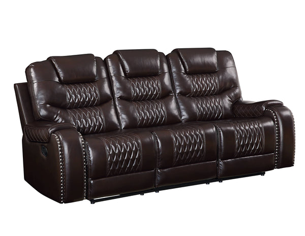 Homeroots 90" Brown Faux Leather Reclining Sofa With Black Legs   491320