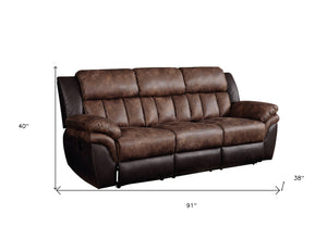 Homeroots 91" Espresso Microfiber Reclining Sofa With Black Legs   491321