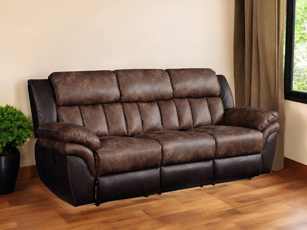 Homeroots 91" Espresso Microfiber Reclining Sofa With Black Legs   491321