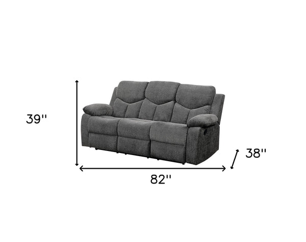 Homeroots 82" Gray Chenille Reclining Sofa With Black Legs   491322