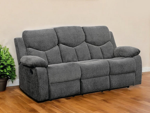 Homeroots 82" Gray Chenille Reclining Sofa With Black Legs   491322