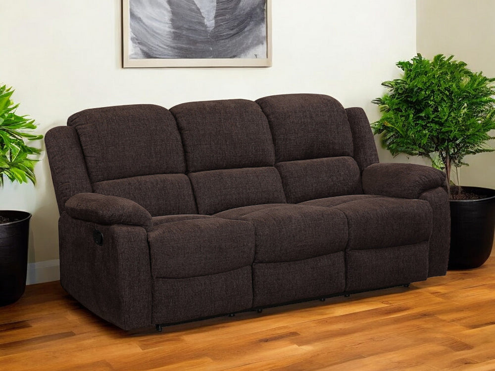 Homeroots 79" Brown Chenille Reclining Sofa With Black Legs   491323