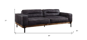 Homeroots 96" Ebony Top Grain Leather Sofa With Black Legs   491325