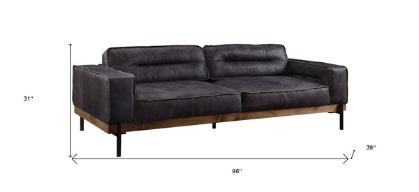 Homeroots 96" Ebony Top Grain Leather Sofa With Black Legs   491325