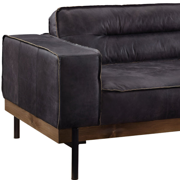 Homeroots 96" Ebony Top Grain Leather Sofa With Black Legs   491325