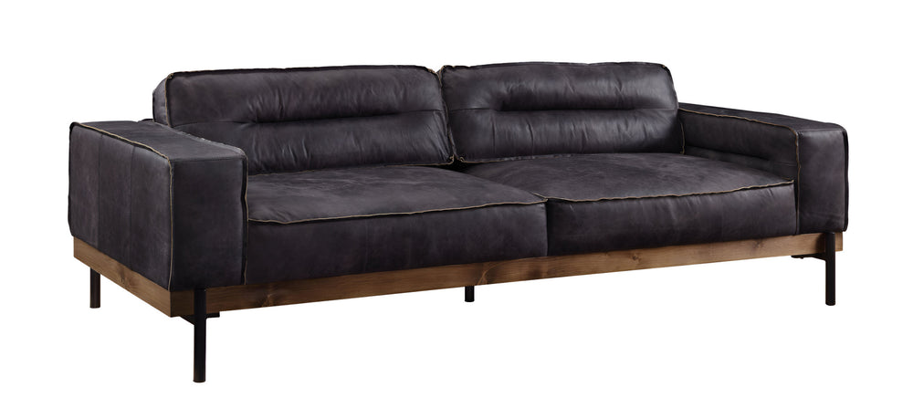Homeroots 96" Ebony Top Grain Leather Sofa With Black Legs   491325