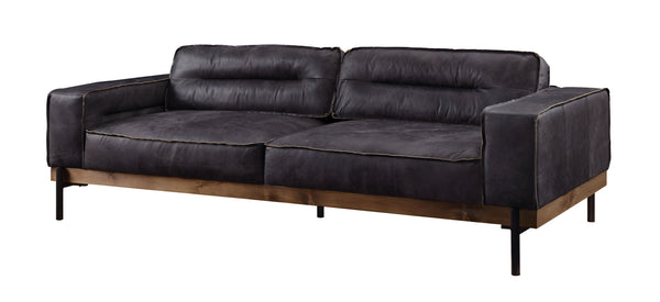 Homeroots 96" Ebony Top Grain Leather Sofa With Black Legs   491325