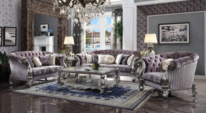 HomeRoots 99" Velvet Antique Platinum Sofa - Luxurious Comfort with Elegant Nailhead Trim & Plush Cushions 491329