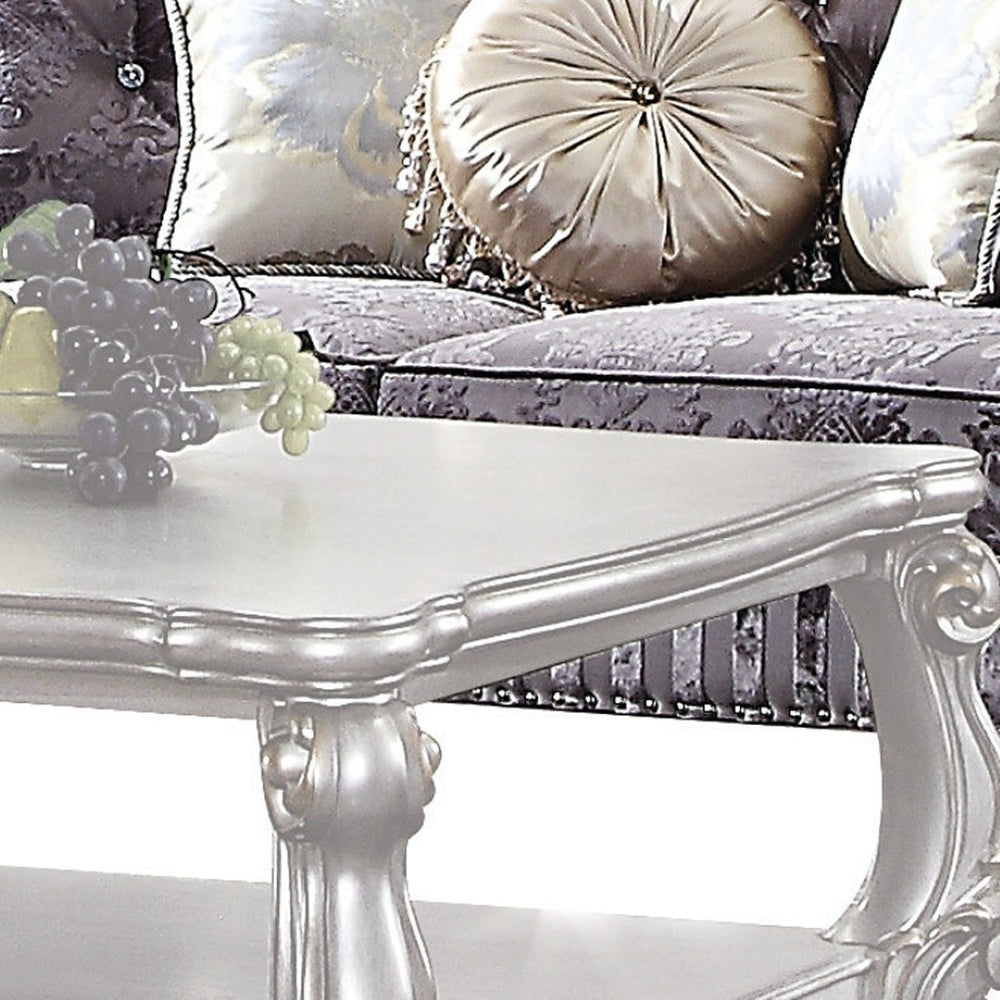 HomeRoots 99" Velvet Antique Platinum Sofa - Luxurious Comfort with Elegant Nailhead Trim & Plush Cushions 491329
