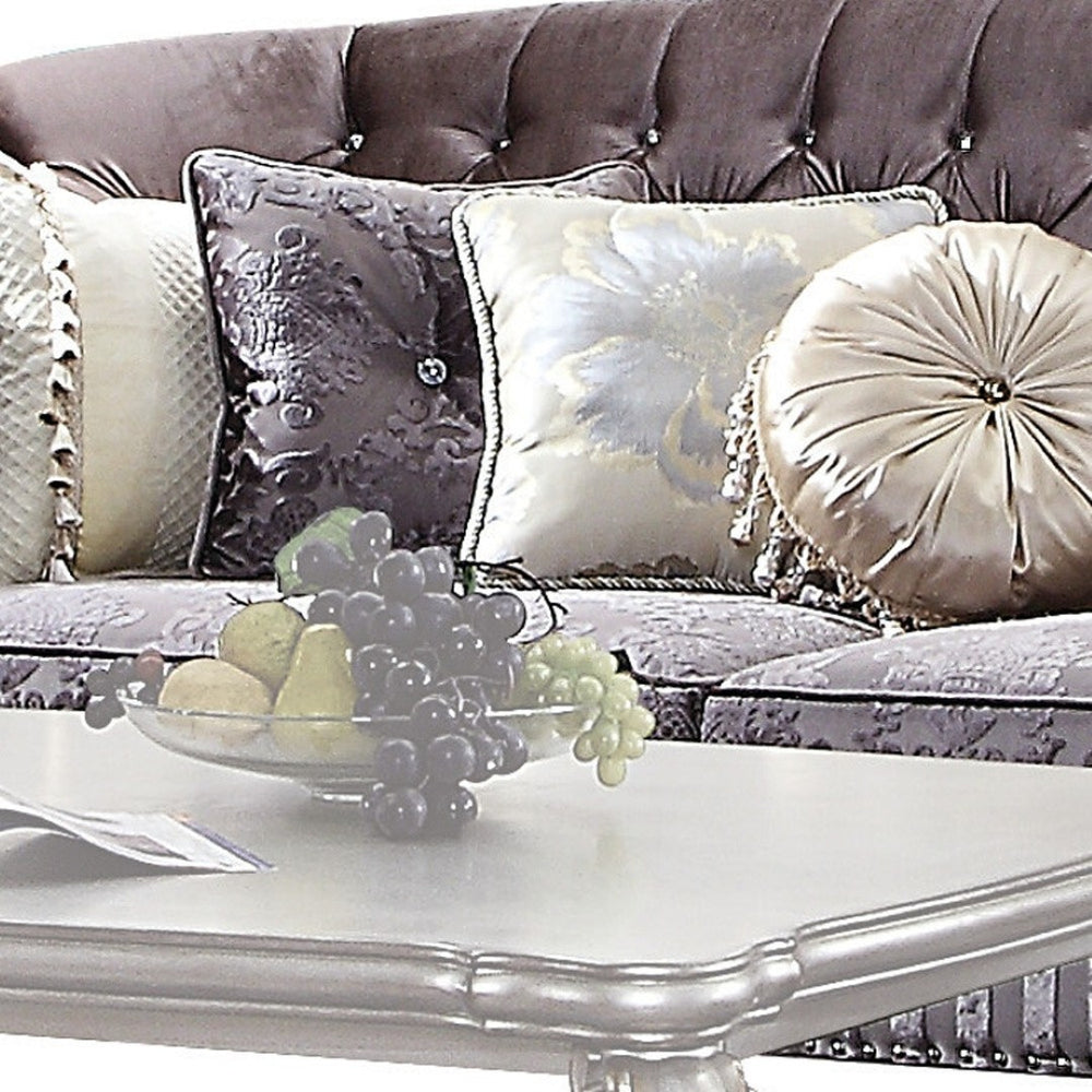 HomeRoots 99" Velvet Antique Platinum Sofa - Luxurious Comfort with Elegant Nailhead Trim & Plush Cushions 491329