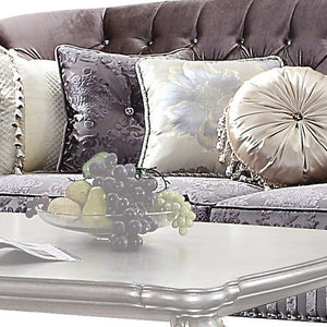 HomeRoots 99" Velvet Antique Platinum Sofa - Luxurious Comfort with Elegant Nailhead Trim & Plush Cushions 491329