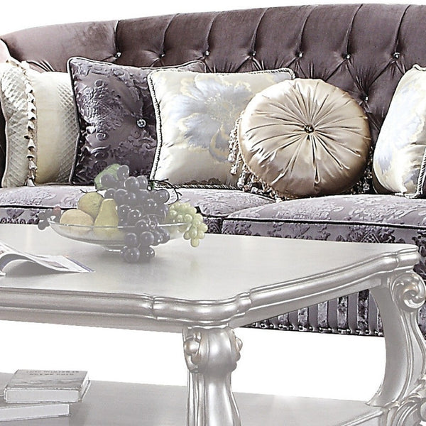 HomeRoots 99" Velvet Antique Platinum Sofa - Luxurious Comfort with Elegant Nailhead Trim & Plush Cushions 491329