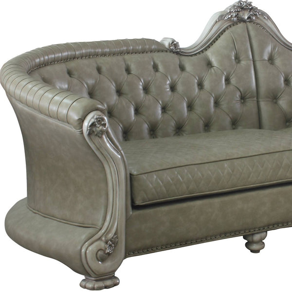 Homeroots 113" Bone Faux Leather Sofa And Toss Pillows With White Legs   491333