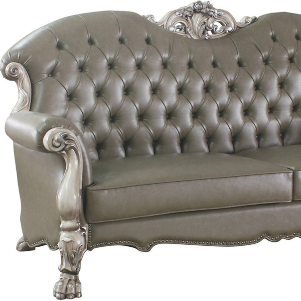 Homeroots 96" Bone Faux Leather Sofa And Toss Pillows With White Legs   491334