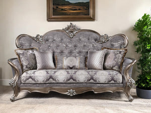 Homeroots 90" White Cotton Blend Damask Sofa And Toss Pillows With Bronze Legs   491341