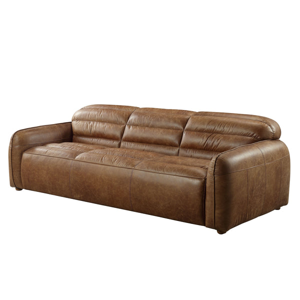 Homeroots 95" Dark Brown Top Grain Leather Sofa With Black Legs   491345