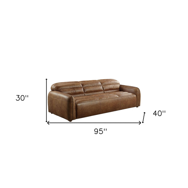 Homeroots 95" Dark Brown Top Grain Leather Sofa With Black Legs   491345