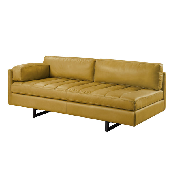 Homeroots 74" Mustard Top Grain Leather Sofa With Black Legs   491347