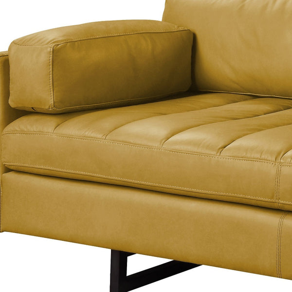 Homeroots 74" Mustard Top Grain Leather Sofa With Black Legs   491347