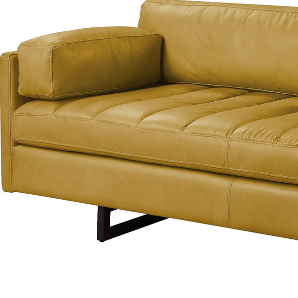 Homeroots 74" Mustard Top Grain Leather Sofa With Black Legs   491347