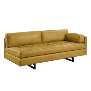 Homeroots 74" Mustard Top Grain Leather Sofa With Black Legs   491347