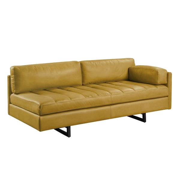 Homeroots 74" Mustard Top Grain Leather Sofa With Black Legs   491347