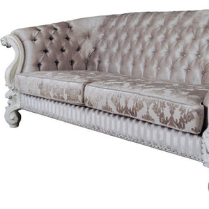 Homeroots 99" Ivory Velvet Damask Sofa And Toss Pillows With Bone Legs   491349