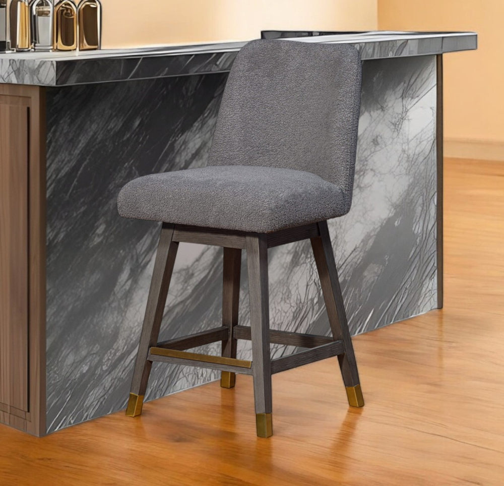 HomeRoots 26" Gray Swivel Bar Chair - Stylish Solid Wood Design with Comfortable Upholstered Seat & 360° Mobility 491353