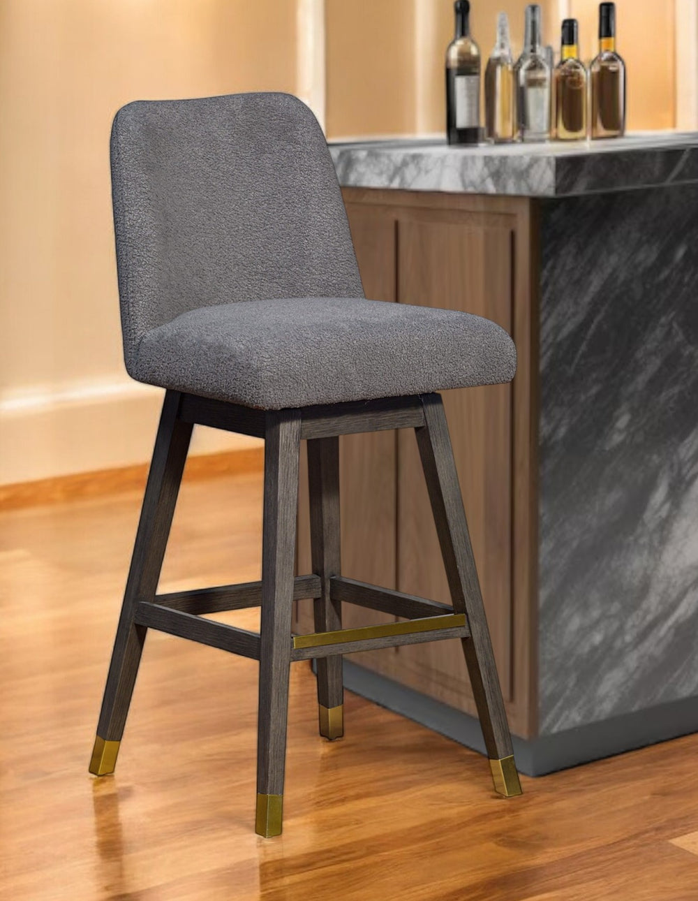 Homeroots 30" Gray Solid Wood Bar Height Swivel Bar Chair   491354