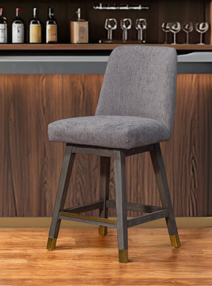 Homeroots 26" Taupe And Gray Solid Wood Counter Height Swivel Bar Chair   491357