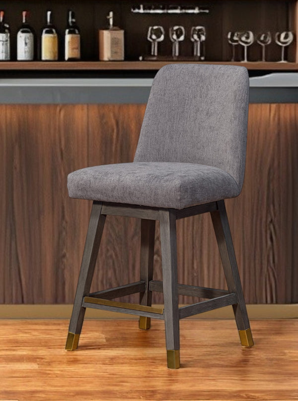 Homeroots 26" Taupe And Gray Solid Wood Counter Height Swivel Bar Chair   491357