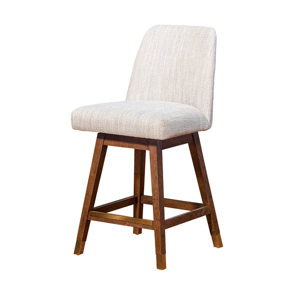 Homeroots Beige And Brown Solid Wood Swivel Counter Height Bar Chair   491359