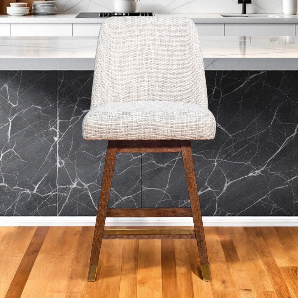 Homeroots Beige And Brown Solid Wood Swivel Counter Height Bar Chair   491359