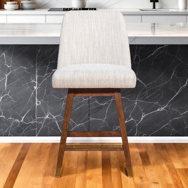 Homeroots Beige And Brown Solid Wood Swivel Counter Height Bar Chair   491359