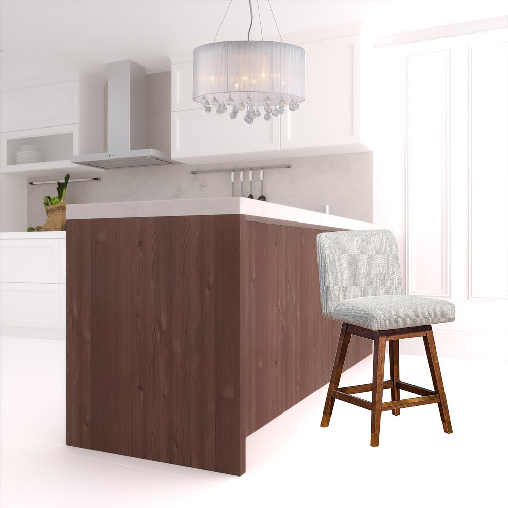 Homeroots 26" Beige And Brown Solid Wood Swivel Bar Height Bar Chair   491361