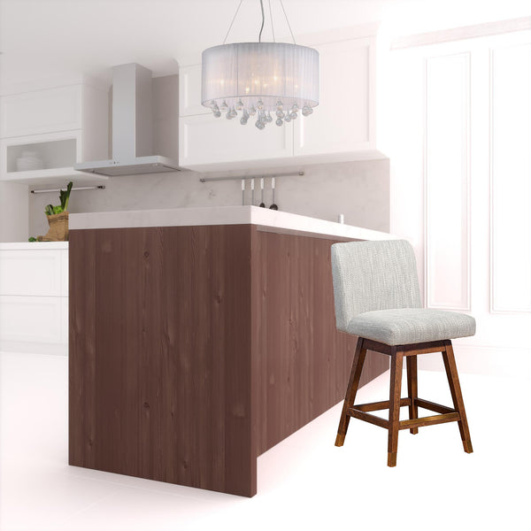 Homeroots 26" Beige And Brown Solid Wood Swivel Bar Height Bar Chair   491361