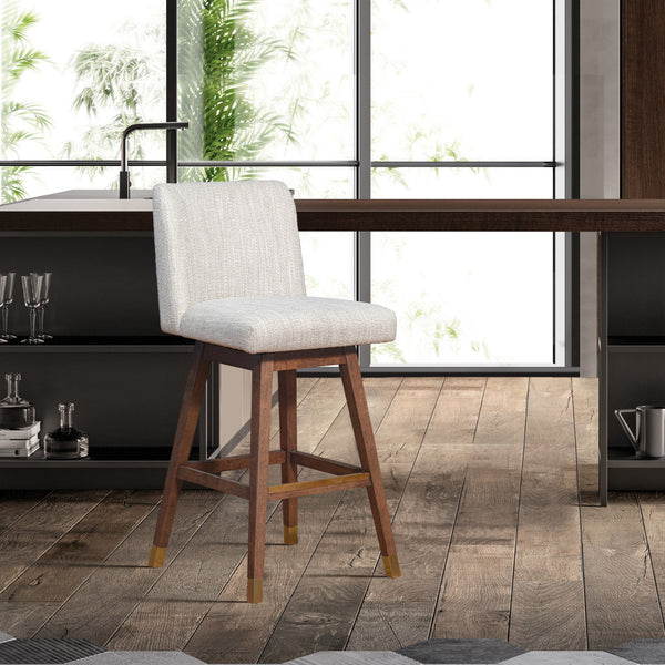 Homeroots 26" Beige And Brown Solid Wood Swivel Bar Height Bar Chair   491361