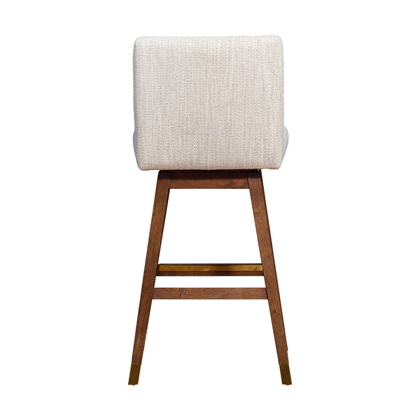 Homeroots 30" Beige And Wood Brown Solid Wood Bar Height Swivel Bar Chair   491362