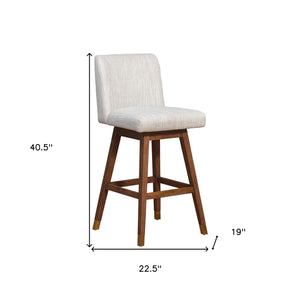 Homeroots 30" Beige And Wood Brown Solid Wood Bar Height Swivel Bar Chair   491362