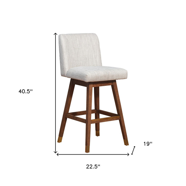 Homeroots 30" Beige And Wood Brown Solid Wood Bar Height Swivel Bar Chair   491362