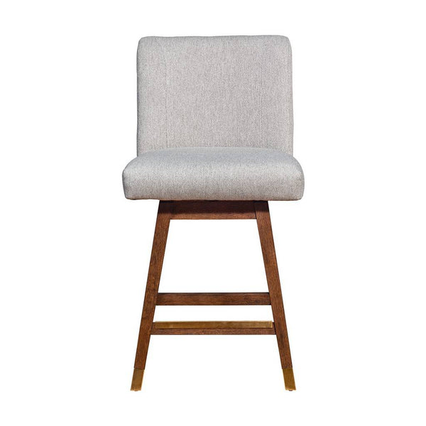 Homeroots 26" Taupe And Brown Solid Wood Counter Height Swivel Bar Chair   491363