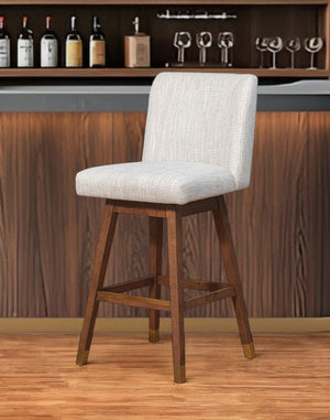 Homeroots Taupe And Brown Solid Wood Bar Height Swivel Bar Chair  Wood 491364