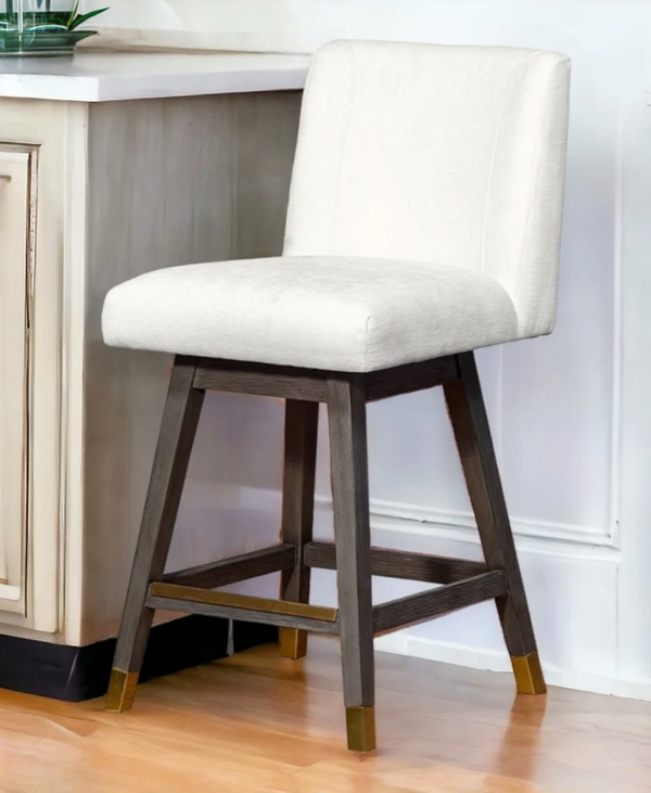 Homeroots 26" Pearl And Gray Solid Wood Counter Height Swivel Bar Chair   491365