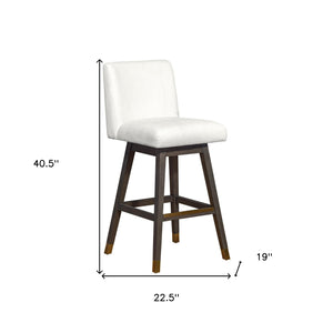 Homeroots 30" Pearl And Gray Upholstered And Solid Wood Bar Height Swivel Bar Chair   491366