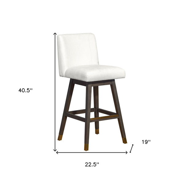 Homeroots 30" Pearl And Gray Upholstered And Solid Wood Bar Height Swivel Bar Chair   491366